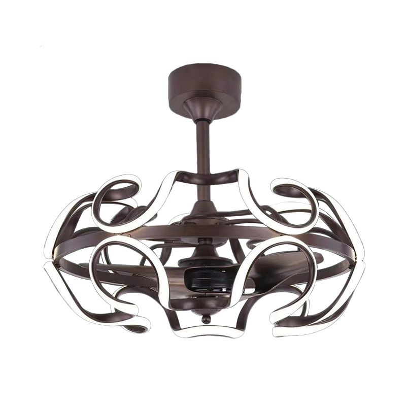3-blade kooi metalen semi-spoelplafondlicht eenvoudig 25,5 "brede led koffiehangende ventilatorlamp