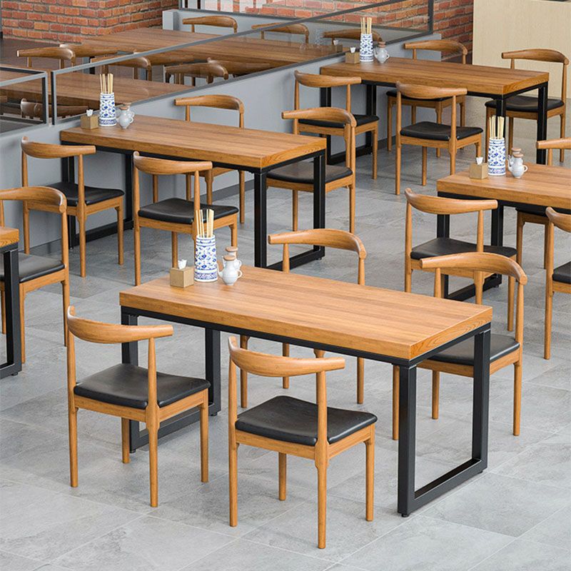 Natural Industrial 1/2/5/7 Pieces Dining Table Set Solid Wood Fixed Dining Table Furniture