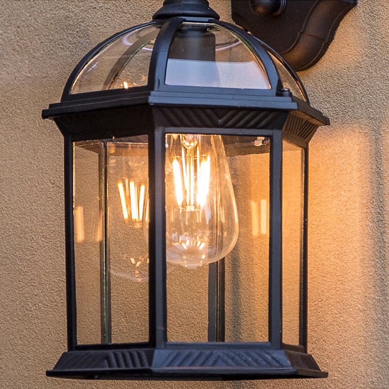 Retro Glass Shade Wall Light Geometric 1 Light 15.5" High Wall Sconce for Outdoors