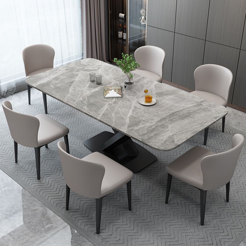Luxury Style Sintered Stone Table Black Single Pedestal Base Rectangle Table for Home