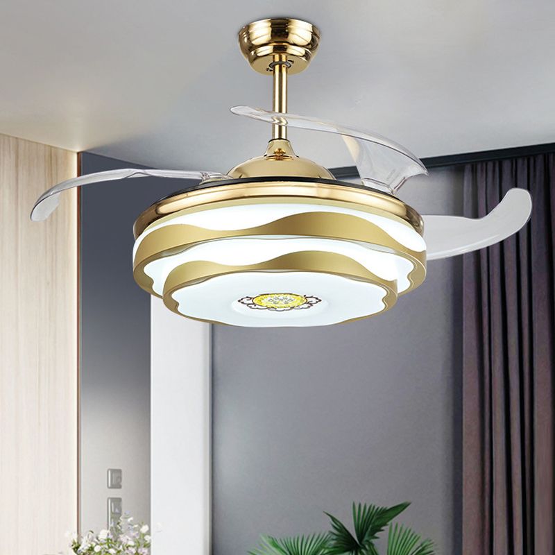 Acrylblatt Petal Semi Flush Mount Contemporary 19 "Wide Led Anhänger Lüfterlampe in Gold, 4 Klingen