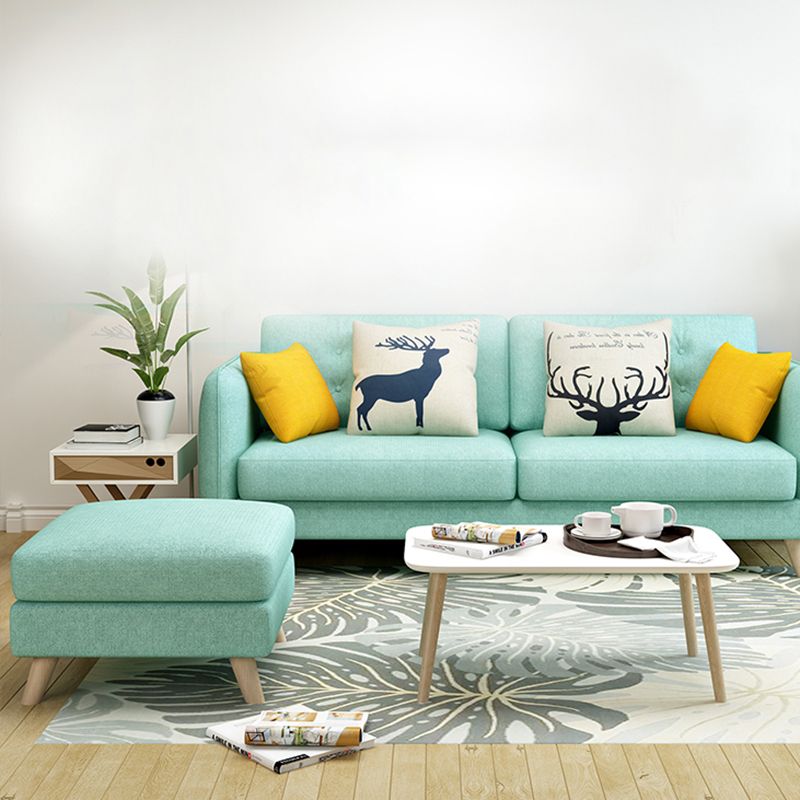 Modern Macaroon Square Arm Sofa 4 Wood Legs Cushions Sofa for Apartment