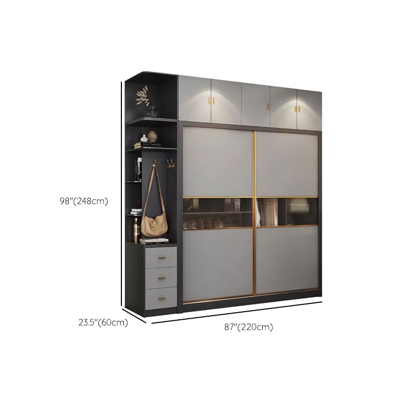 Grey Wardrobe Cabinet with Drawer Modern Wardrobe Armoire for Home