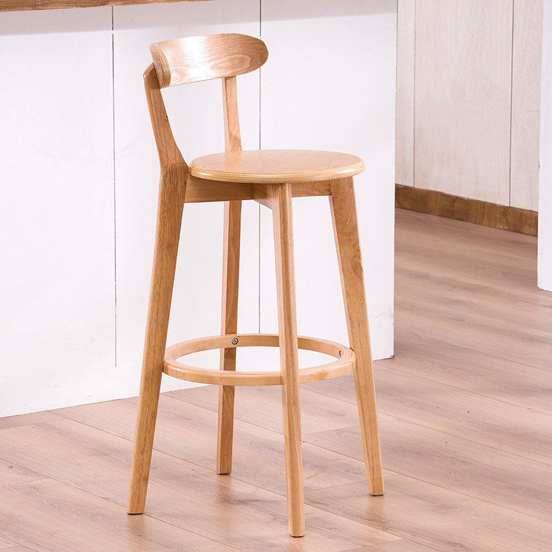 Scandinavian Dessert Shop Beech Stool Matte Finish Upholstered Bar Stools