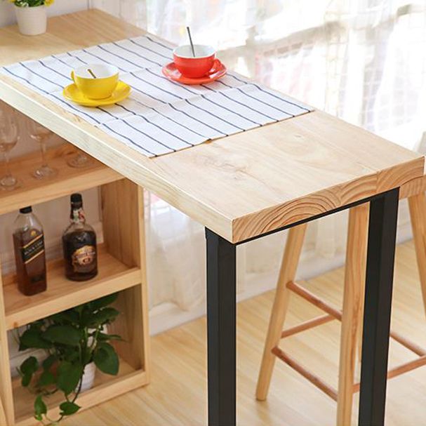 Industrial Pine Wood Bar Dining Table Rectangle Indoor Bistro Table with Shelf