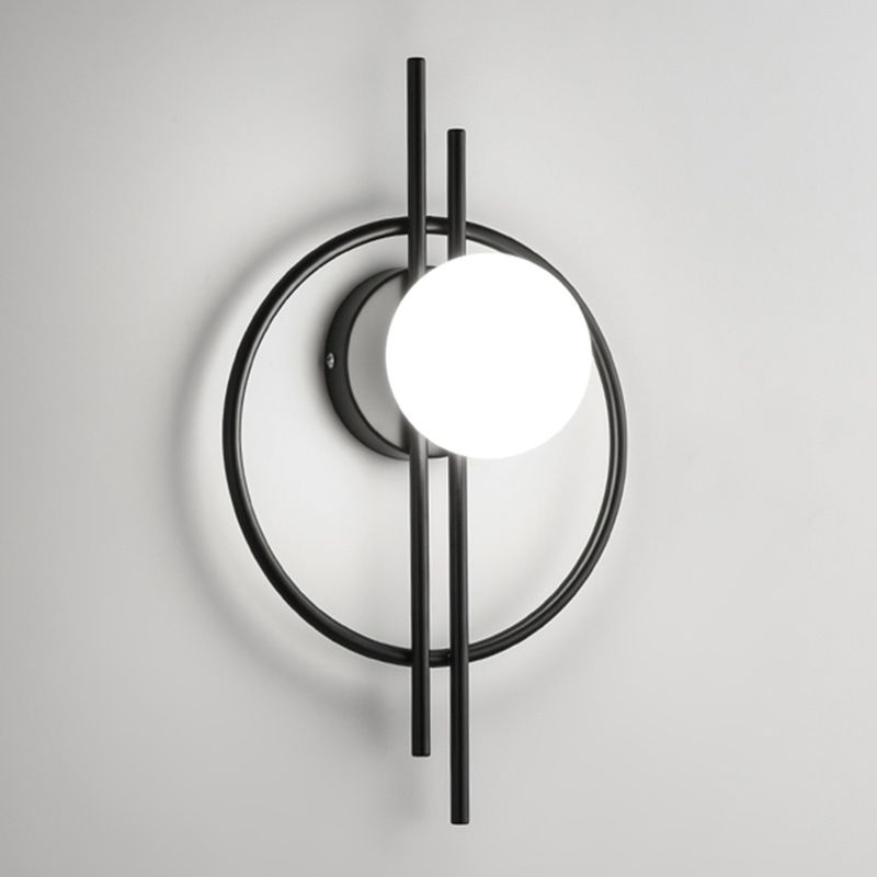 Nordic Style Iron Wall Light Circle Shape LED Wall Lamp with Glass Shade for Bedroom
