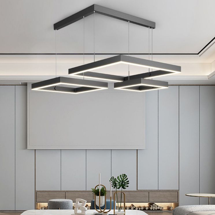 Modern Squared Ceiling Pendant Light Metal 3 Lights Pendant Lights