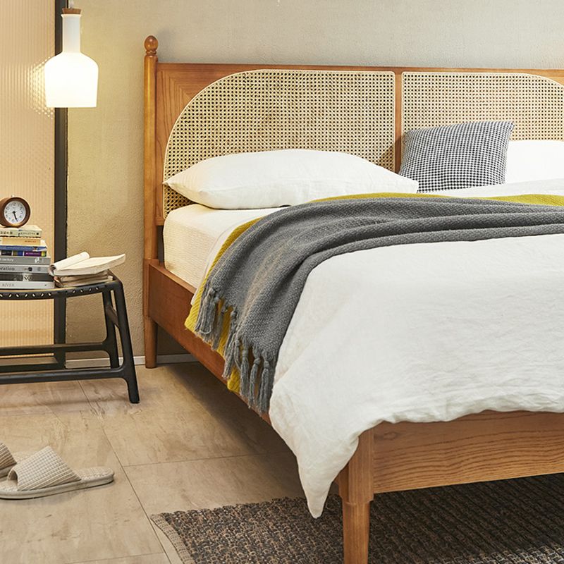 Tropical Standard Bed Solid Wood Solid Color Panel Bed with Headboard