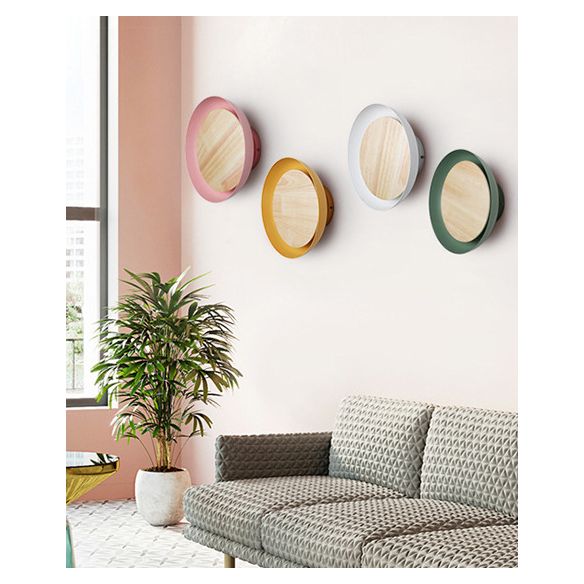 Éclairage d'applications à disque rond en bois de style minimaliste moderne 1 appliques lumineuses
