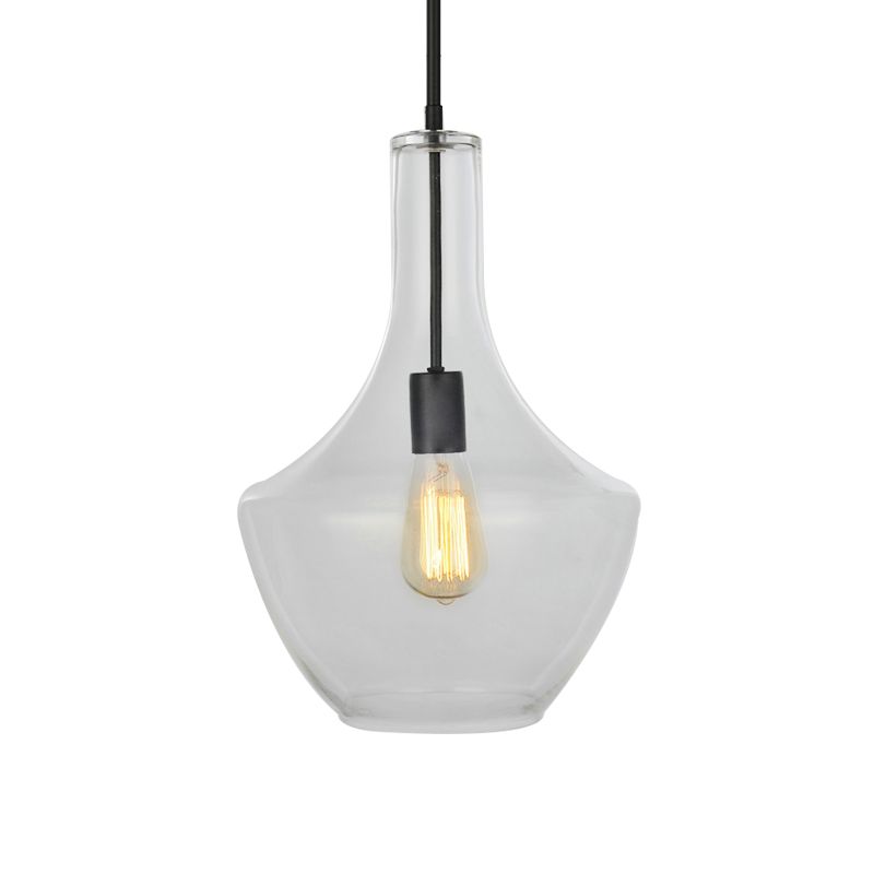Lámpara colgante de vidrio transparente de 10.5 "/12"/14 "de ancho Lámpara de vidrio transparente 1 Luz de colgante colgante negro para sala de estar para sala de estar