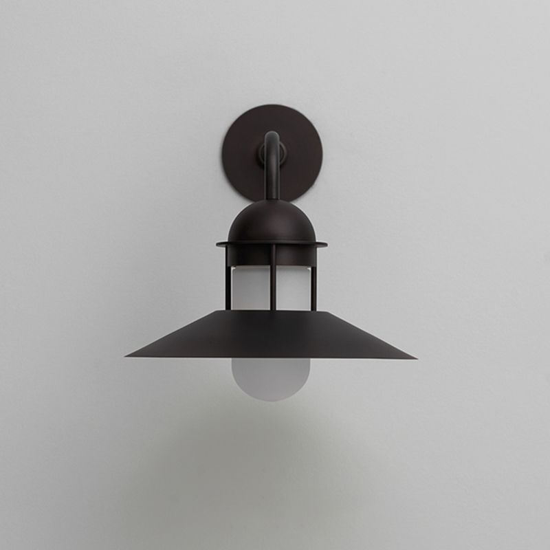 Matte Black Conical Wall Lamp Vintage Metal Outdoor LED Wall Mounted Lamp with Capsule Glass Shade