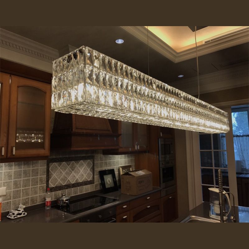 Modern Rectangular Chandelier Lighting Fixtures Crystal Hanging Pendant Lights