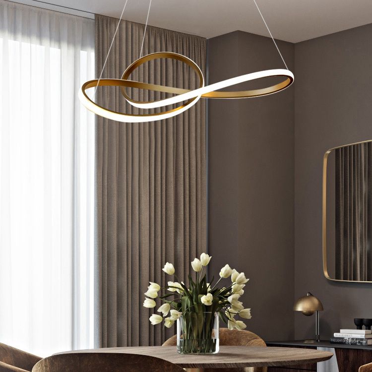 Modern Spiral Chandelier Light Fixtures Metallic Hanging Light Kit for Restaurant