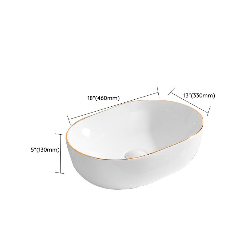Modern Vessel Lavatory Sink Porcelain Oval Shut-Off Valve Included Vessel