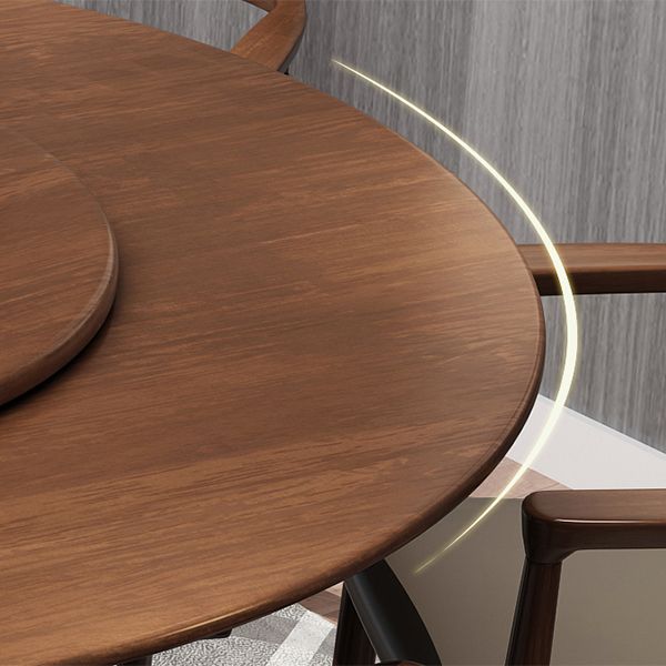 Modern Round Table Solid Wood Dining Table with Turntable for Home