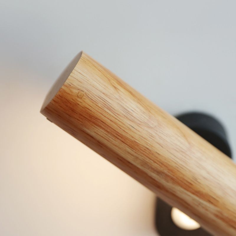 Japanese Style Wooden Wall Light Cylinder Shape Rotatable Wall Lamp for Living Room