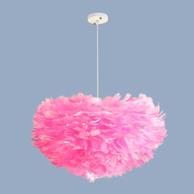 Hemisphere Shaped Girls Bedroom Ceiling Lighting Feather Minimalistic Chandelier Light Fixture
