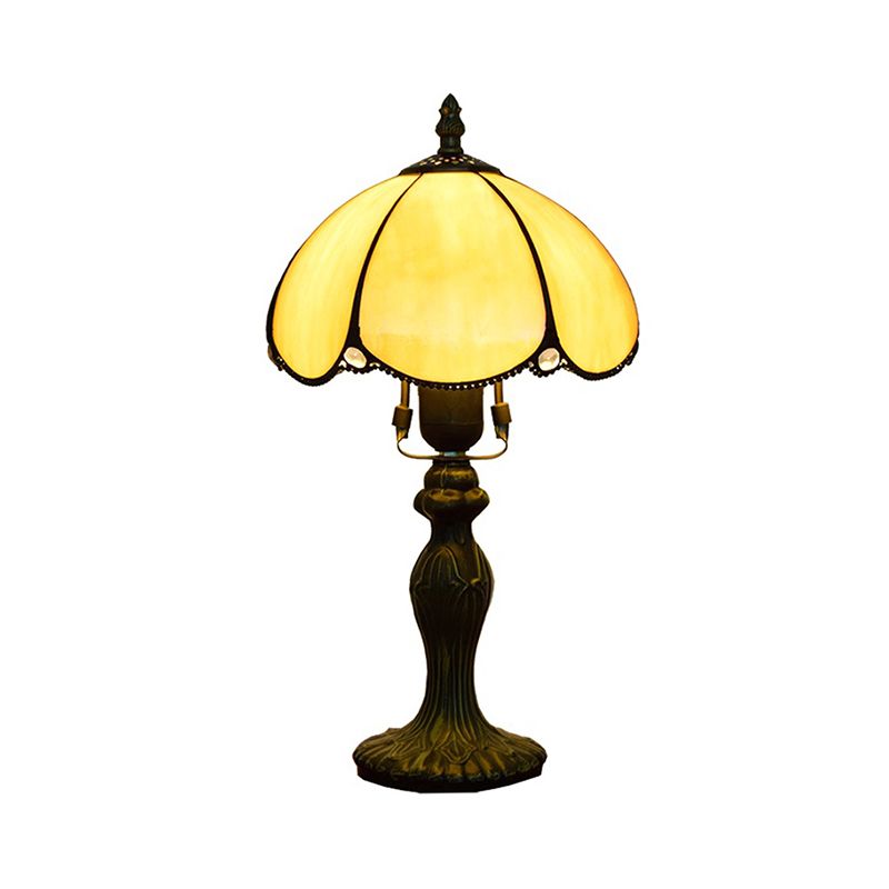 Traditionele koepelle leeslicht kunstglas 1 lichttafellicht met kalebasbasis in blauw/geel voor studieruimte