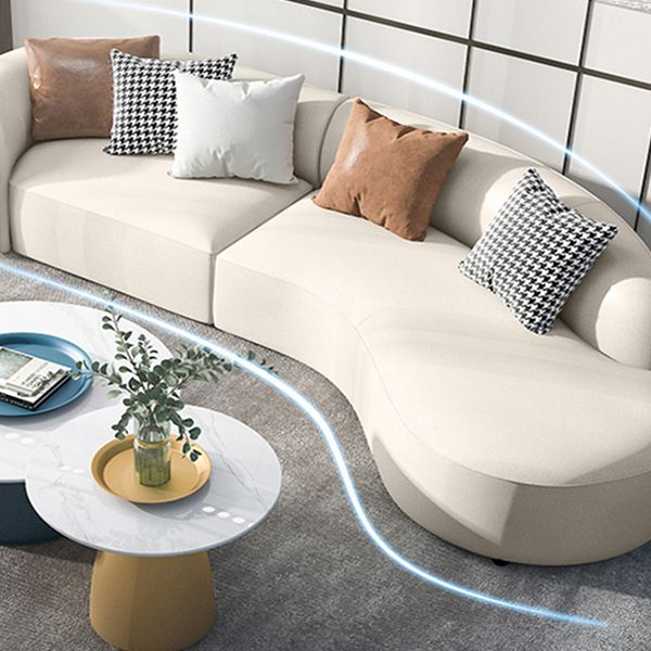 29"H Scandinavian Sectional Sofa White Leather Sleeper Sectional