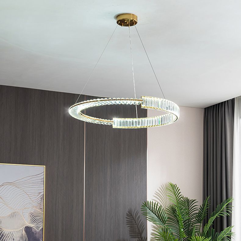 Modern Creative LED Pendant Light Electroplate Iron Linear Chandelier with Crystal Shade