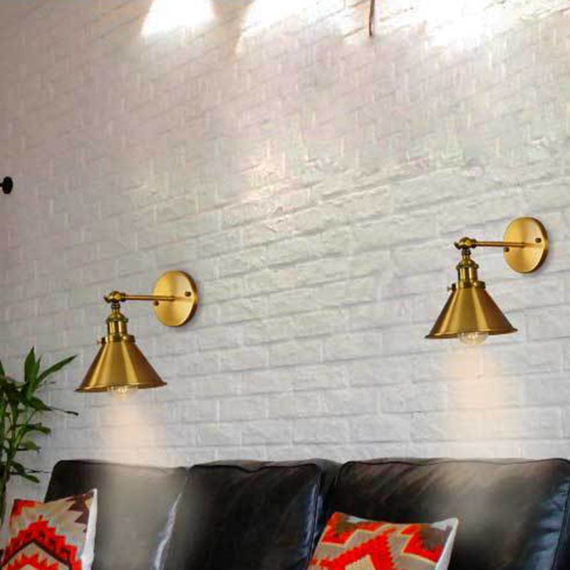 Industrial Clad Cone Wall Lights Iron 1-Light Wall Sconce Lighting in Gold