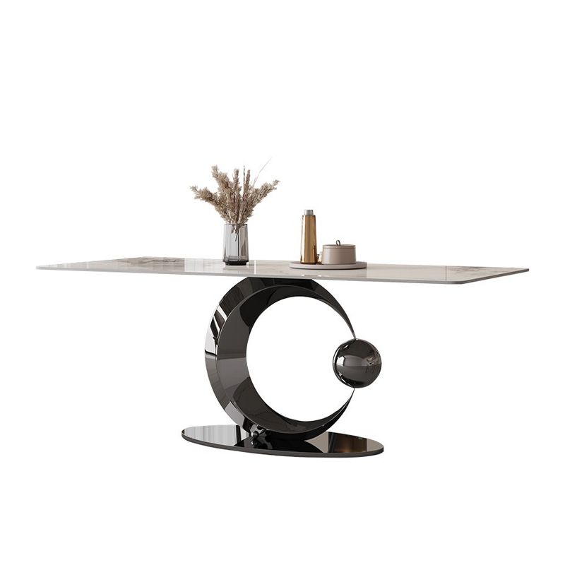 Contemporary Pedestal Dining Table Rectangle Sintered Stone Top Table for Home