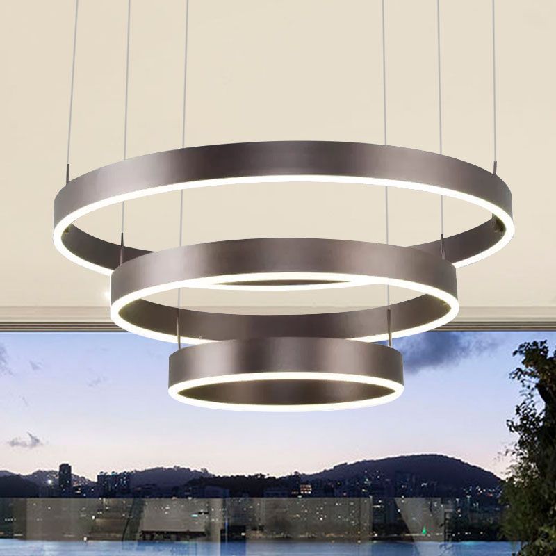 Modern 1/2/3-Light Suspension Pendant with Acrylic Shade Coffee Ring Chandelier Light in Warm/White Light
