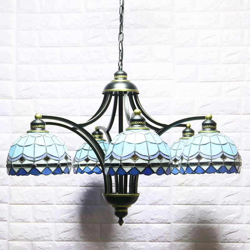 Blue Trened Tloorn Tiffany Chandelier 6-Light 23,5 "de large salon suspendu avec chaîne réglable