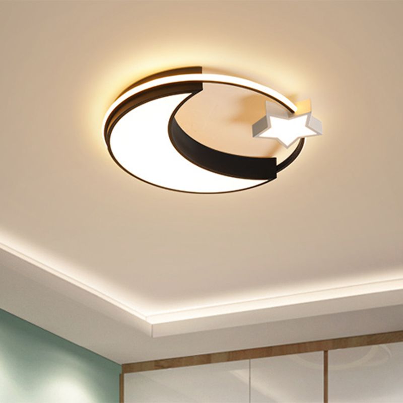 Kinder Moon and Star Flush Mount Acryl LED Schlafzimmer Deckenleuchte in Gold/Schwarz und Weiß