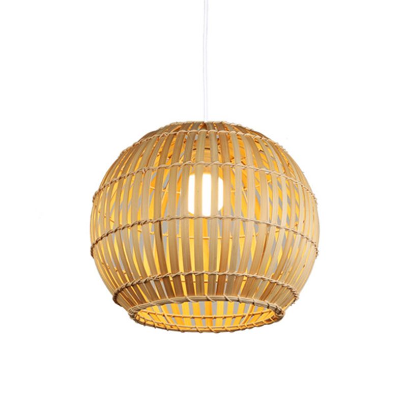 12"/16"/19.5" W Global Pendant Light Fixture Asia Bamboo Stripe 1 Head Restaurant Pendulum Light in Beige