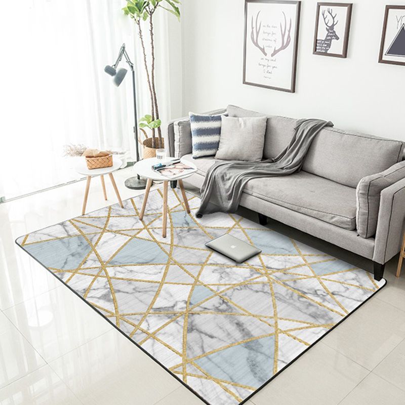 Aesthetics Multi Color Modern Rug Polypropylene Marble with Gold Lines Print Rug Machine Wash Pet Friendly Anti-Slip Rug for Home