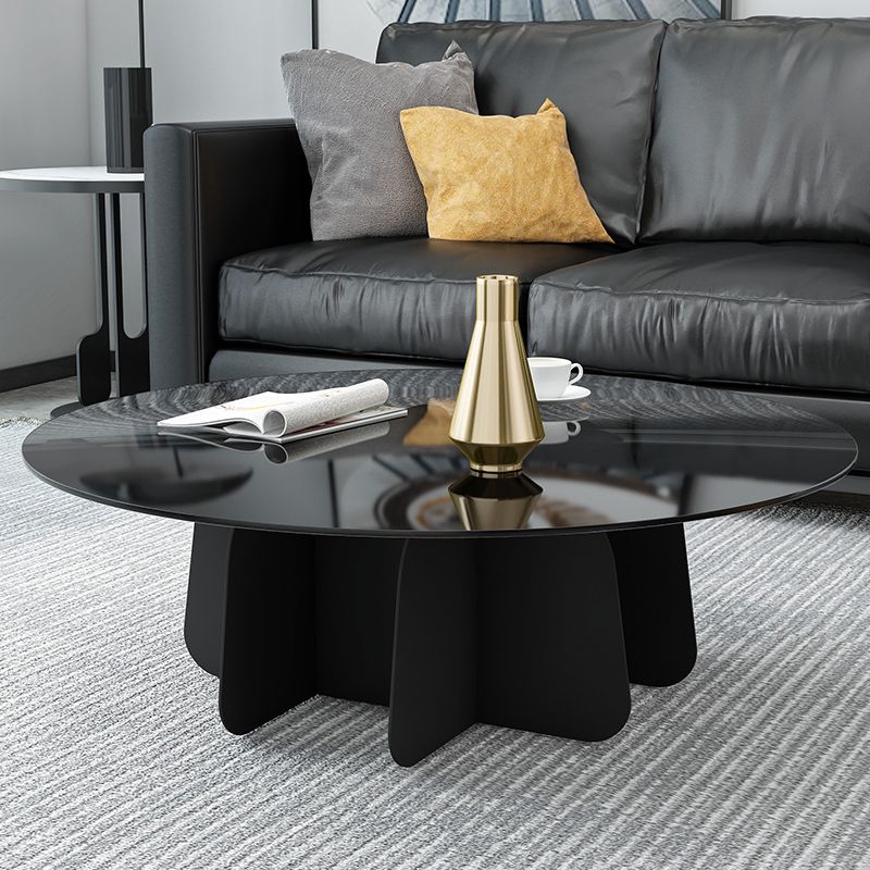 Modern Round Glass Coffee Table Iron Pedestal Cocktail Table