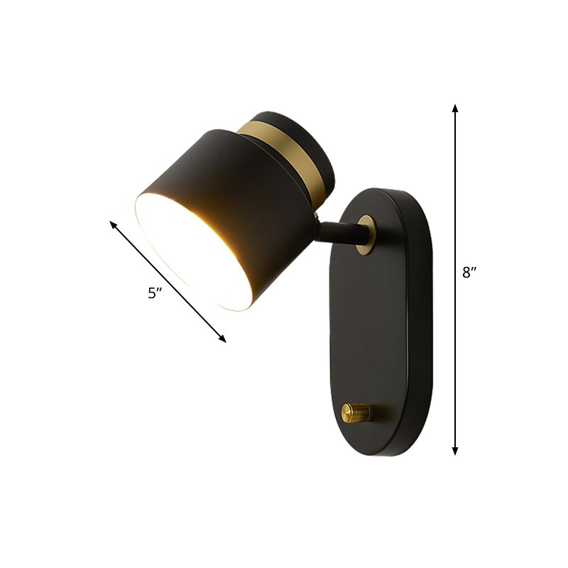 Metal Small Drum Wall Mount Lighting Modern 1 Head Black and Gold LED Rotatable Sconce Lamp