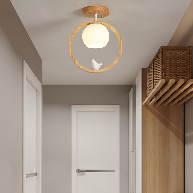 Contemporary Globe Flush Light Fixture Wood 1 Light Flush Mount Ceiling Fixture in Brown