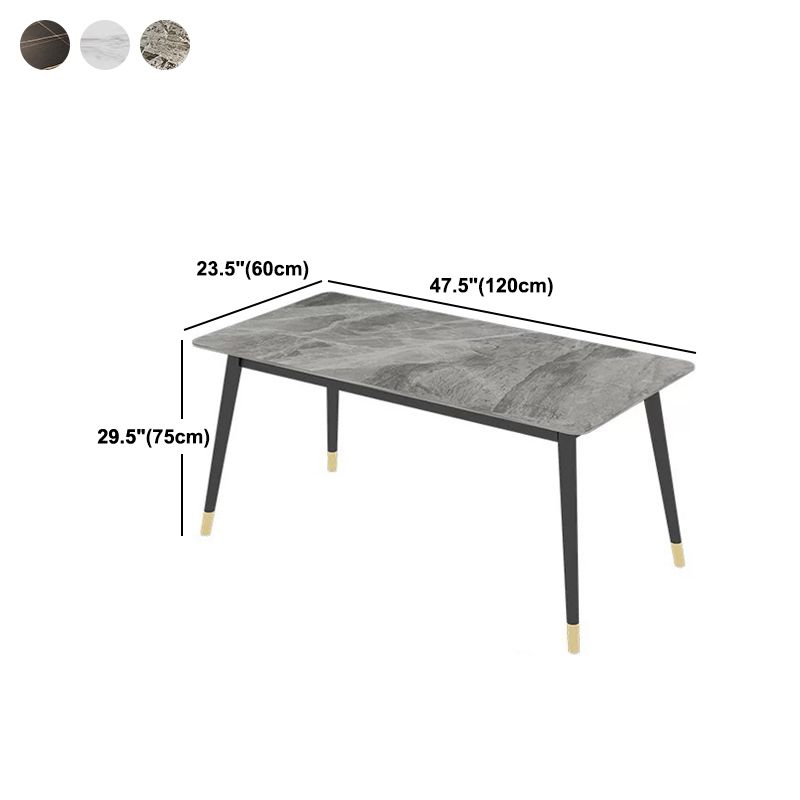 Rectangular Sintered Stone Dining Table Luxury White Furniture with Steel 4 Legs for Home