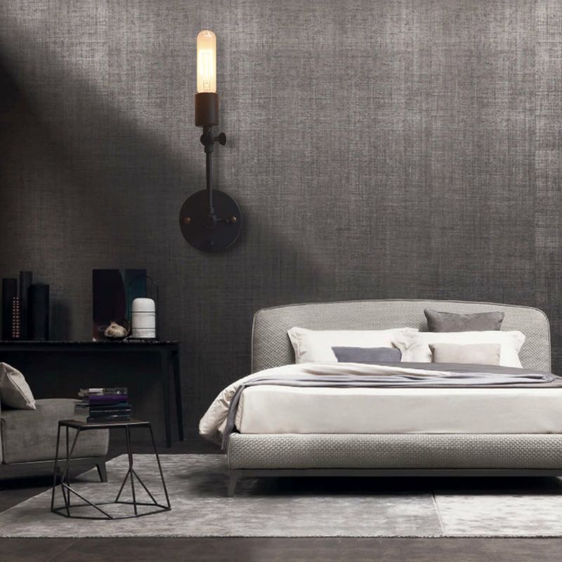 Industrial Open Bulb Wall Light Fixture 1 Head Metal Adjustable Sconce Lighting in Black for Corridor