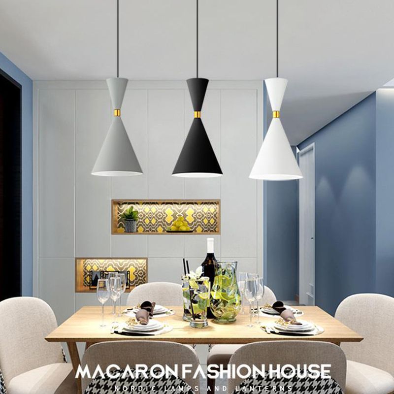 Macaron Style Hanging Light Fixture 1-Light Pendant Lamp with Metal Shade for Bedroom