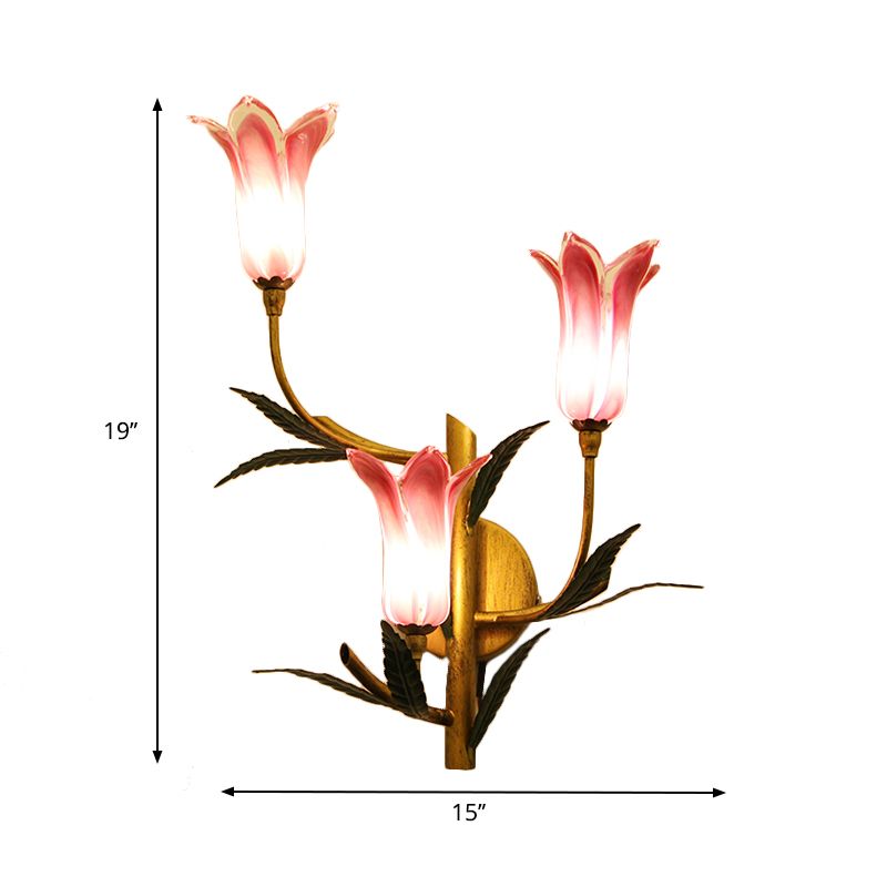 3-Light Wall Lighting Retro Stylish Gradient Pink/Red Glass Tulip Sconce Ideas for Living Room