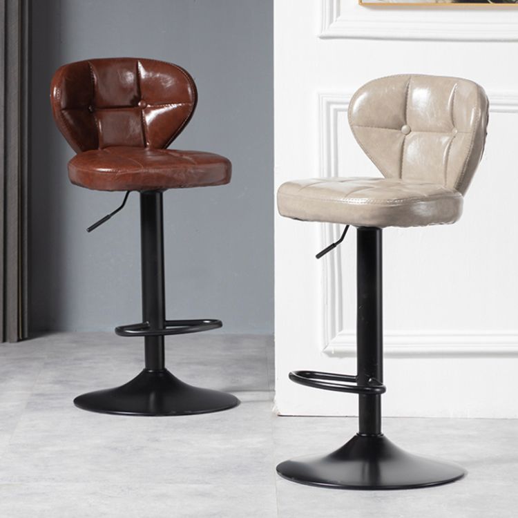 Industrial Style Leather Upholstered Barstool Adjustable Height Swivel Bar Stool