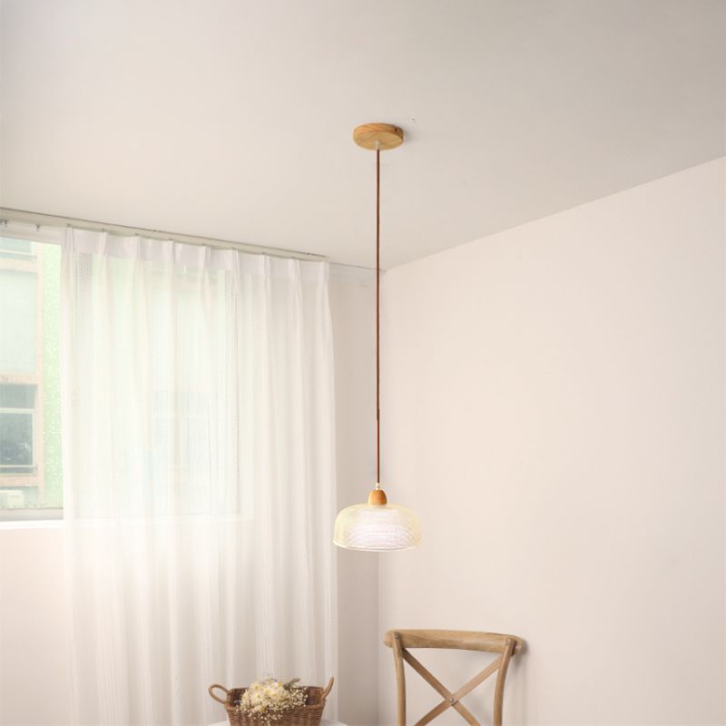 Nordic Shaded Pendant Lighting Fixture Wooden Bedroom Hanging Light Fixture in Wood