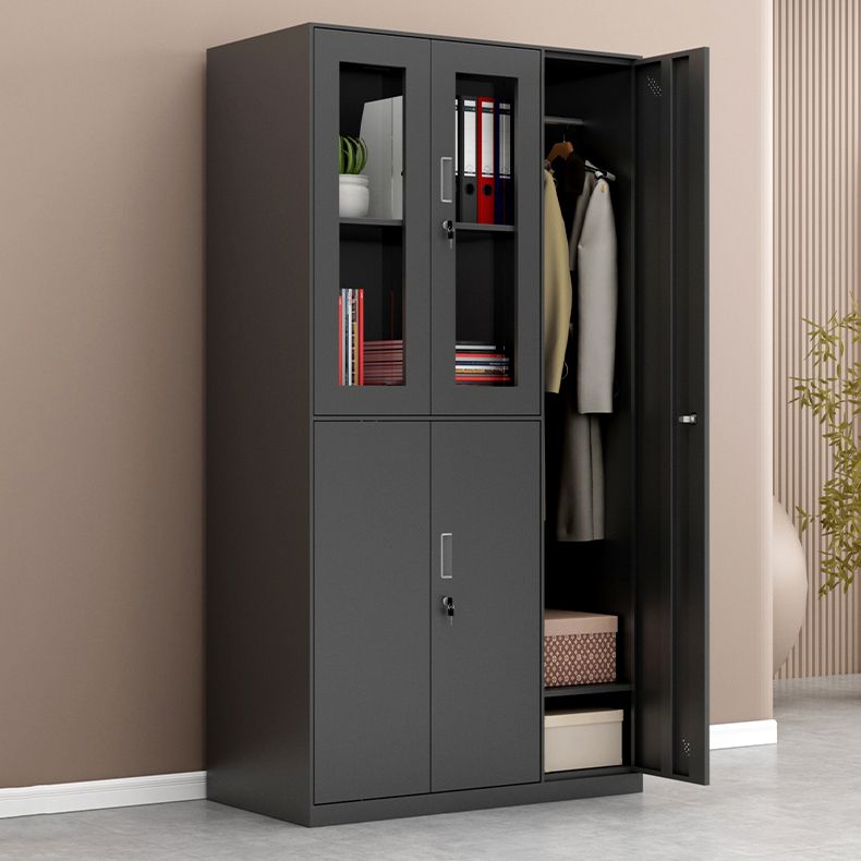 Metal Industrial Cabinet with Hinged Door Black Steel Storage Cabinet for Home