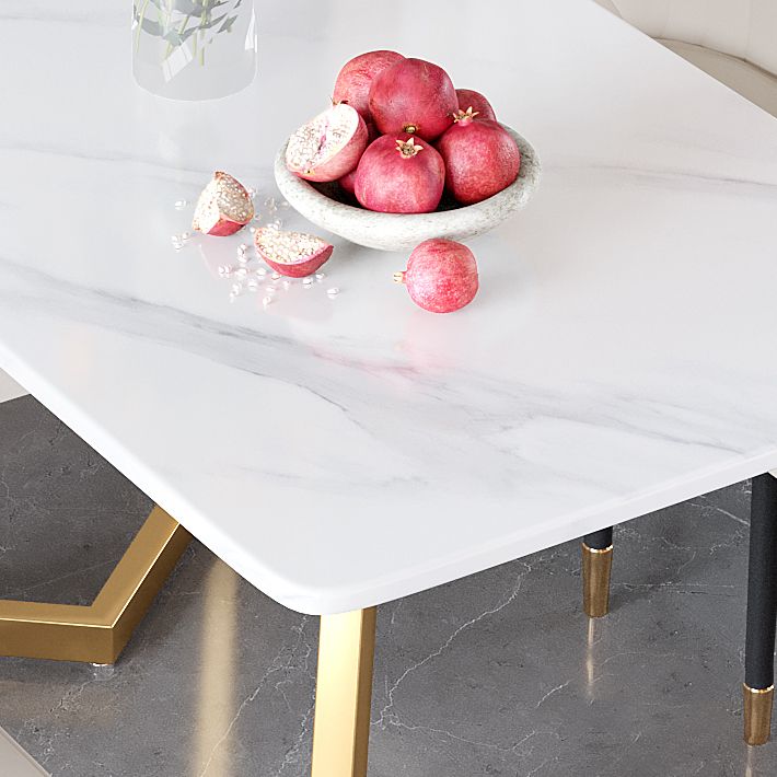 Glam Iron Dinette Set 1/2/5/6 Pieces Rectangle White Sintered Stone Top Dining Table Set