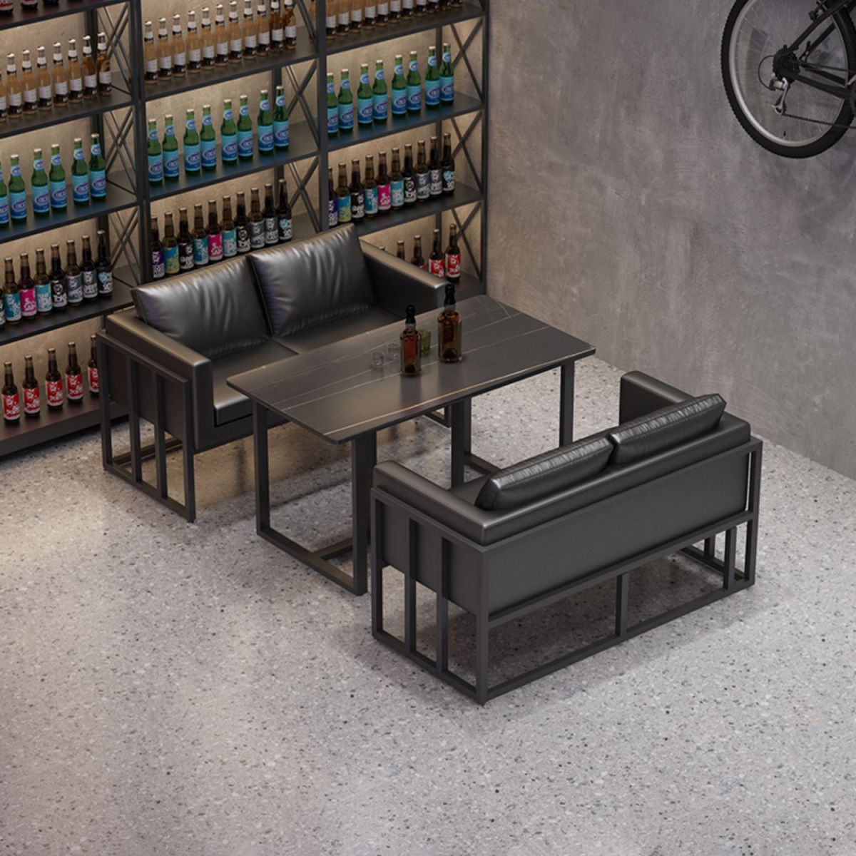 Industrial Sintered Stone Dinner Room Kitchen Table Black Table with Metal Base for Dinning Room