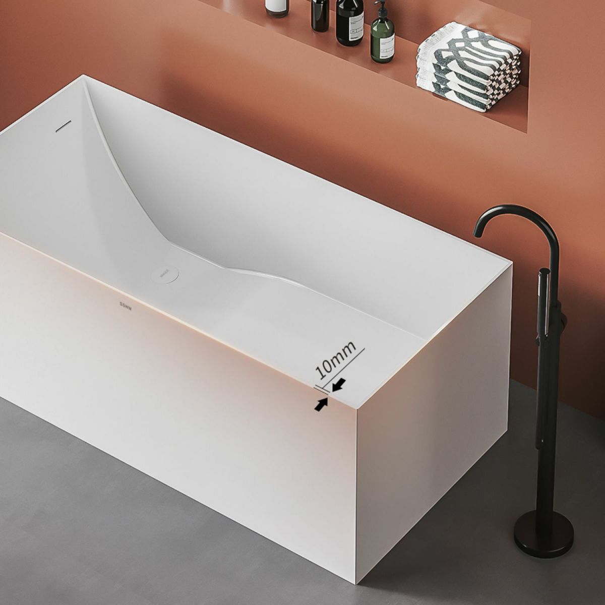 Modern Stone Rectangular Bathtub Antique Finish Flat Bottom Bath Tub