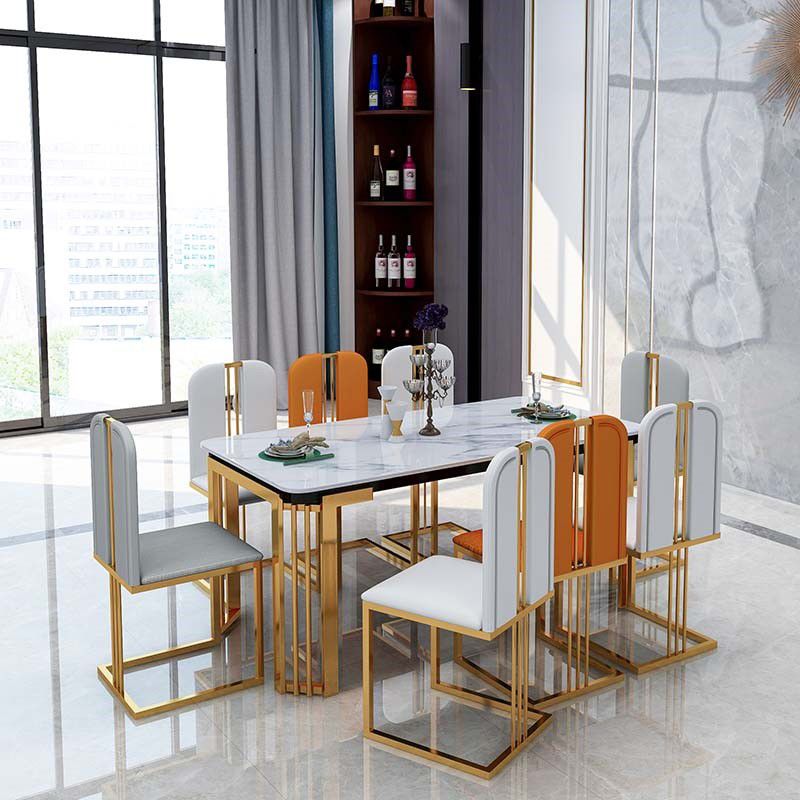 Rectangle White Top Dining Table Traditional Luxury Dining Table with Gold Frame