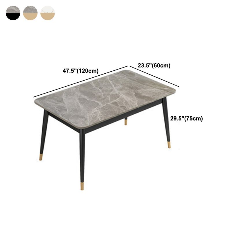 Luxury Rectangle Dining Room Table Sintered Stone Top Table with 4 Iron Legs