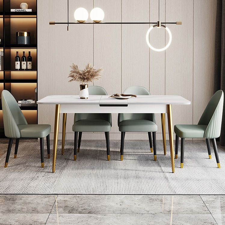 Rectangle Traditional Luxury Dining Table White Sintered Stone Table with 4 Gold Legs