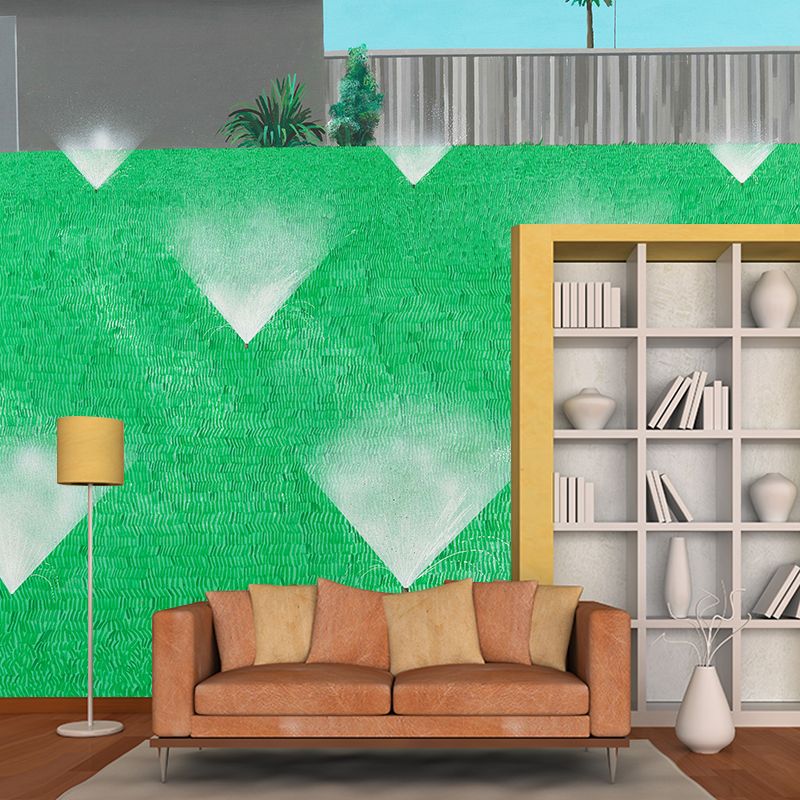 Modern Art Lawn Watering Mural for Corridor Custom Size Wall Decor in Blue-Green