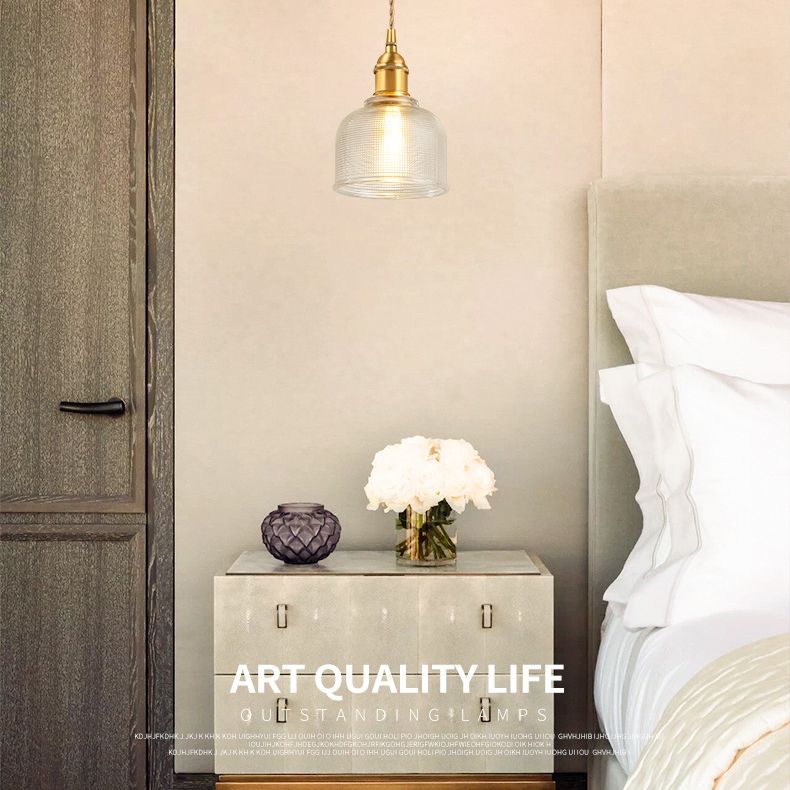 Glass Dome Hanging Ceiling Light Contemporary Style Gold Suspension Pendant for Bedroom