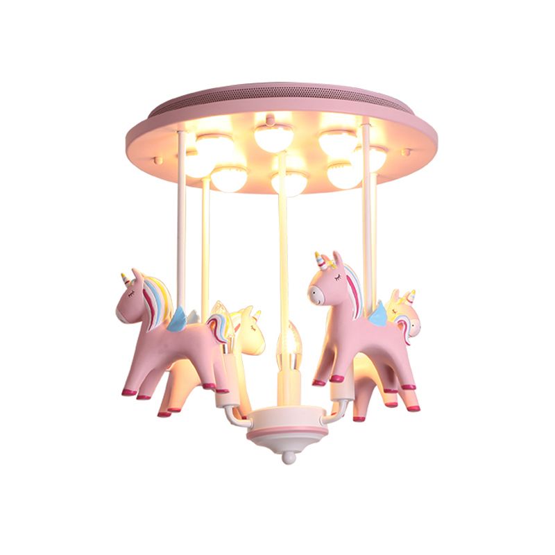 Plafonnier licorne arc-en-ciel en résine, 11 ampoules, luminaire Semi-affleurant pour chambre d'enfant